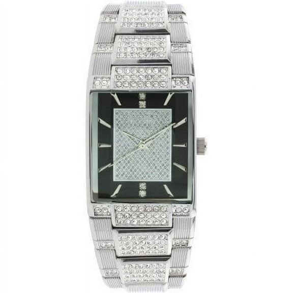 Elgin Adult Male Silver-Tone Tank Watch with Pave Center Dial - FG7029S