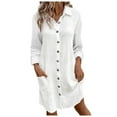 thumbnail image 1 of XDZJLR Women's Dresses Comfortable New Solid Color Button Mid Length Long Sleeve Loose Shirt Dress, 1 of 6