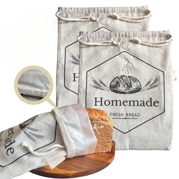 2 Pack Beeswax Bread Bags for Sourdough,Reusable Organic Linen Beeswax Bread Bag for Homemade Sourdough 14 x 18 Inches Food Storage Cloth Bag – Freezer-Friendly & Freshness Preservation