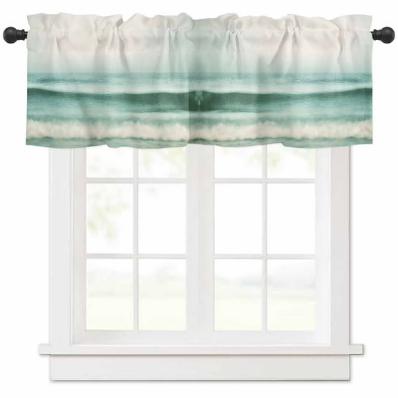 Green Teal Ocean Waves Valances for Windows Farmhouse Kitchen Curtains Valances Rod Pocket Valance Curtains for Kitchen Windows Summer Beach Horizon Scenery Window Valances for Bathroom 60"x18"