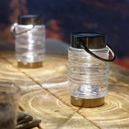 Solar Wave Contemporary Glass Lantern 2-Pack - Clear, LED Bulb