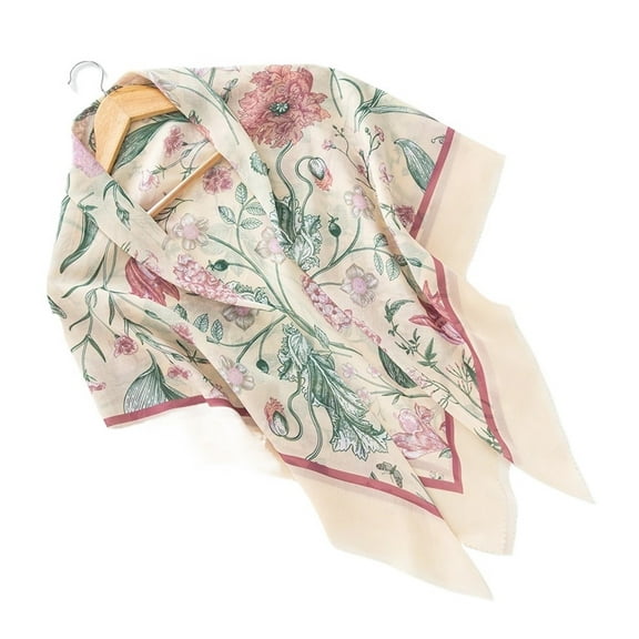 Flower Print Hijab Laser Cut Edge Headscarf Premium Cotton Voile Soft Fashion Square Scarf
