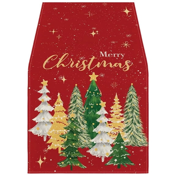 Christmas Table Runner, Xmas Trees Printed Table Runner Winter Holiday Kitchen Dining Table Decoration for Xmas Table Centrepiece