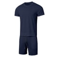 thumbnail image 6 of Mens Short Sets 2 Piece Outfits Summer Casual Soft Breathable Cotton Short Sleeve Shirts and Shorts Solid Color Men's Fashion Clothes Navy, Size XXXL, 6 of 7