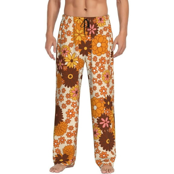 Vsdgher Hippie Ditsy Floral Print Mens Pajama Pants Sleep & Lounge Pants, PJ Bottoms With elastic waistb and Pockets
