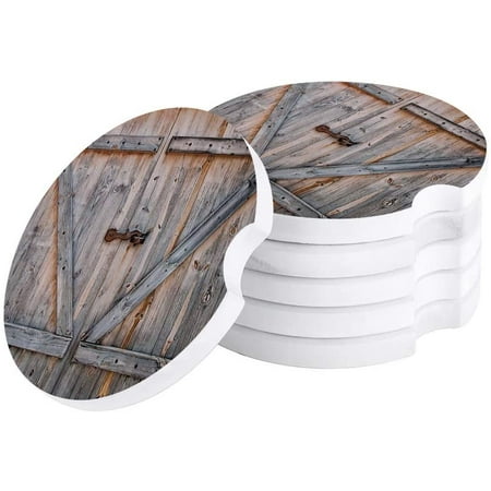 

FMSHPON Rustic Wooden Barn Door Set of 4 Car Coaster for Drinks Absorbent Ceramic Stone Coasters Cup Mat with Cork Base for Home Kitchen Room Coffee Table Bar Decor