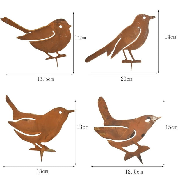 6pcs Oiseaux Decoratifs, Oiseaux Rouillés Avec Vis, Déco Jardin Métal