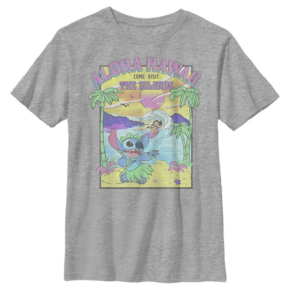 Boy's Lilo & Stitch Aloha Hawaii Come Visit the Islands  Graphic Tee Athletic Heather X Large