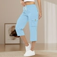 thumbnail image 4 of Capri Pants for Women 2025 High Elastic Waist Drawstring Loose Casual Cago Capris with Pockets Womens Cropped Pants, 4 of 8