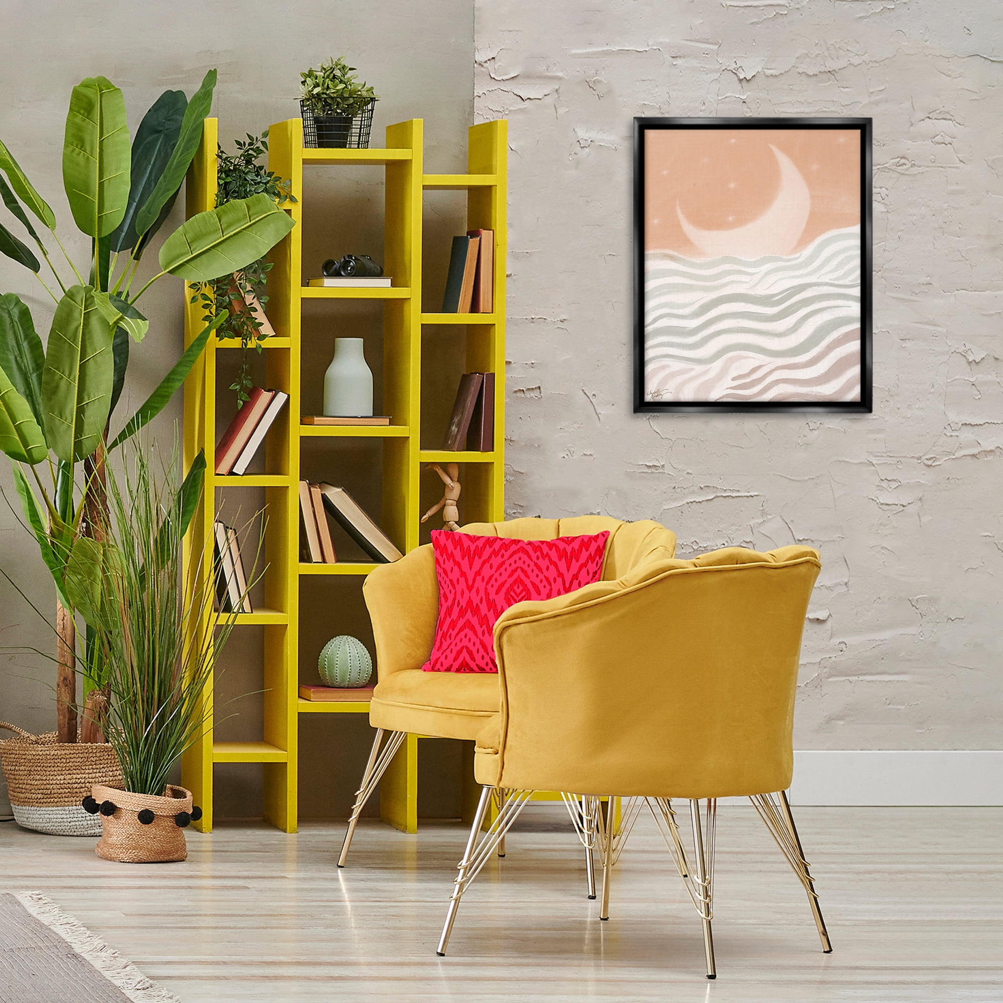 Stupell Industries Crescent Moon over Sea Landscape & Nature Painting Black Floater Framed Canvas Art Print Wall Art, 17 x 21