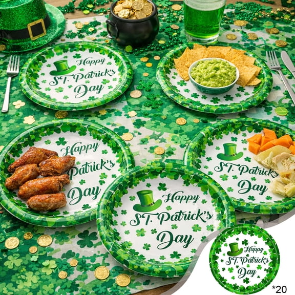 Meggemo St Patricks Day Irish Festival Themed Tableware Set Disposable Plates Cups For Party Gathering Supplies