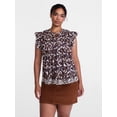thumbnail image 2 of Scenario Women's and Women's Plus Short Sleeve Pleated Embroidered Printed Top, Sizes XS-4X, 2 of 6