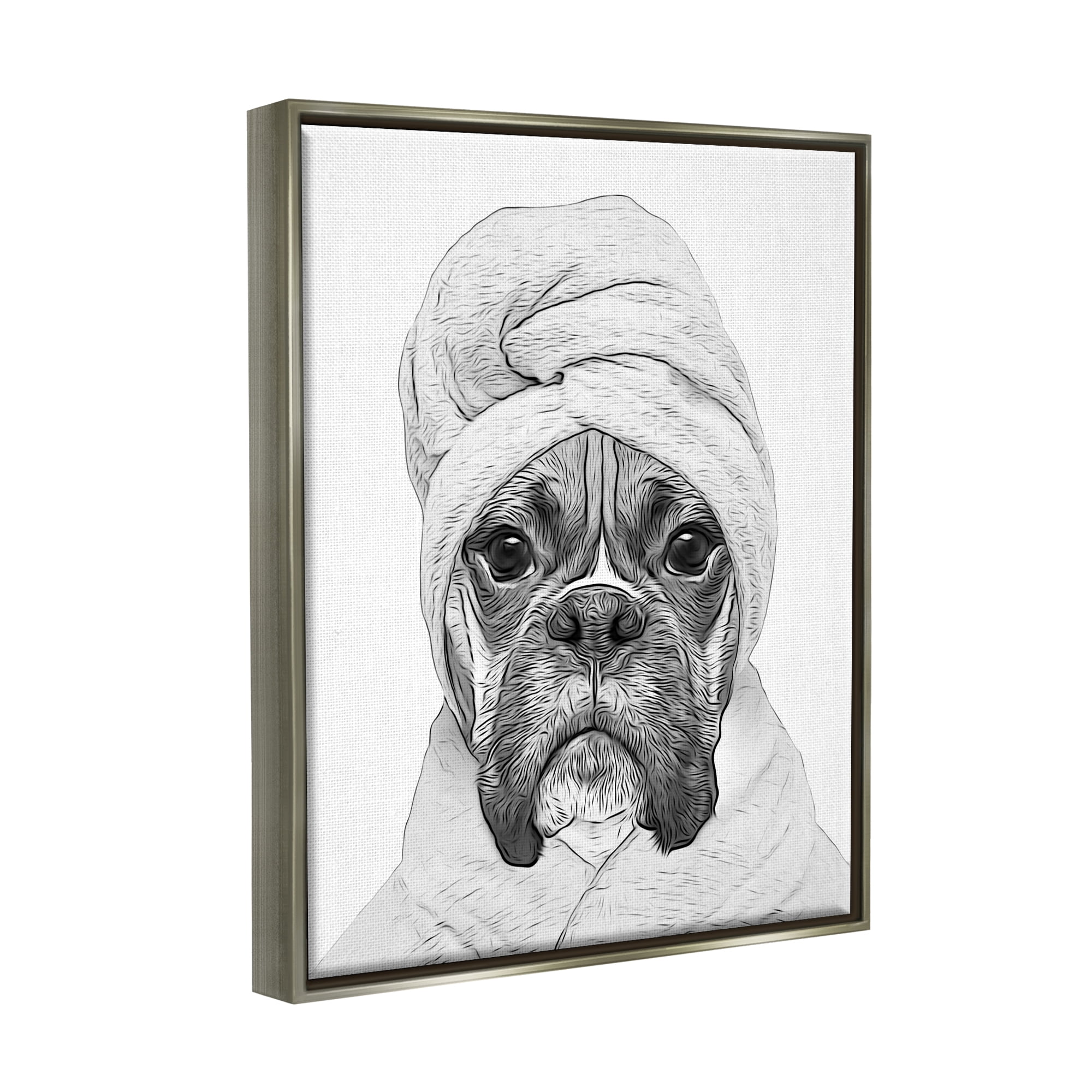 Stupell Industries Dog In Bathrobe Funny Pet Animals & Insects Painting Gray Floater Framed Art Print Wall Art