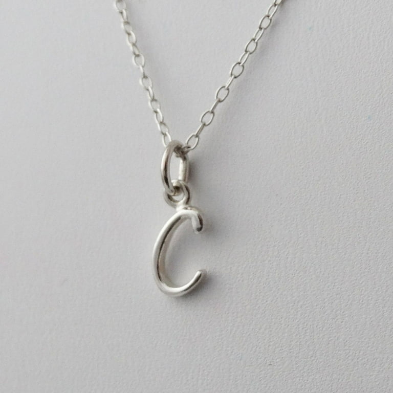 Sterling Silver Tiny Initial Letter C Charm Necklace, 18