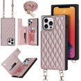 thumbnail image 2 of Crossbody Wallet Case for iPhone 13 Pro Max with Card Slot Holder,Magnetic Flip Folio Purse,PU Leather with Detachable Lanyard Strap Lattice Pattern Travel Case 6.7" (Rosegold), 2 of 16