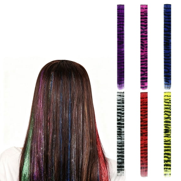6PC Raccoon Tail Hair Extensions 18 Inch Stripe Printed Wigs Piece Synthetic Straight Clip in Hair, For Daily Wear And Styling