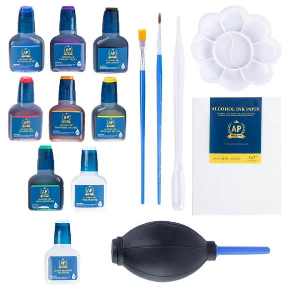 Vibrant Alcohol Ink Set - 15 Concentrated Colors for Epoxy Resin Art, Petri Dish, Tumbler Making - Includes Acrylic Ink Paper, Blending Solution, and Paint Brushes - Perfect for Creative Projects!