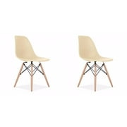 Mid-Century Modern Eiffel Style Dining Chair with Wood Legs - Cream (Set of Two)