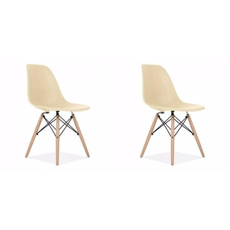 Mid-Century Modern Eiffel Style Dining Chair with Wood Legs - Cream (Set of Two)