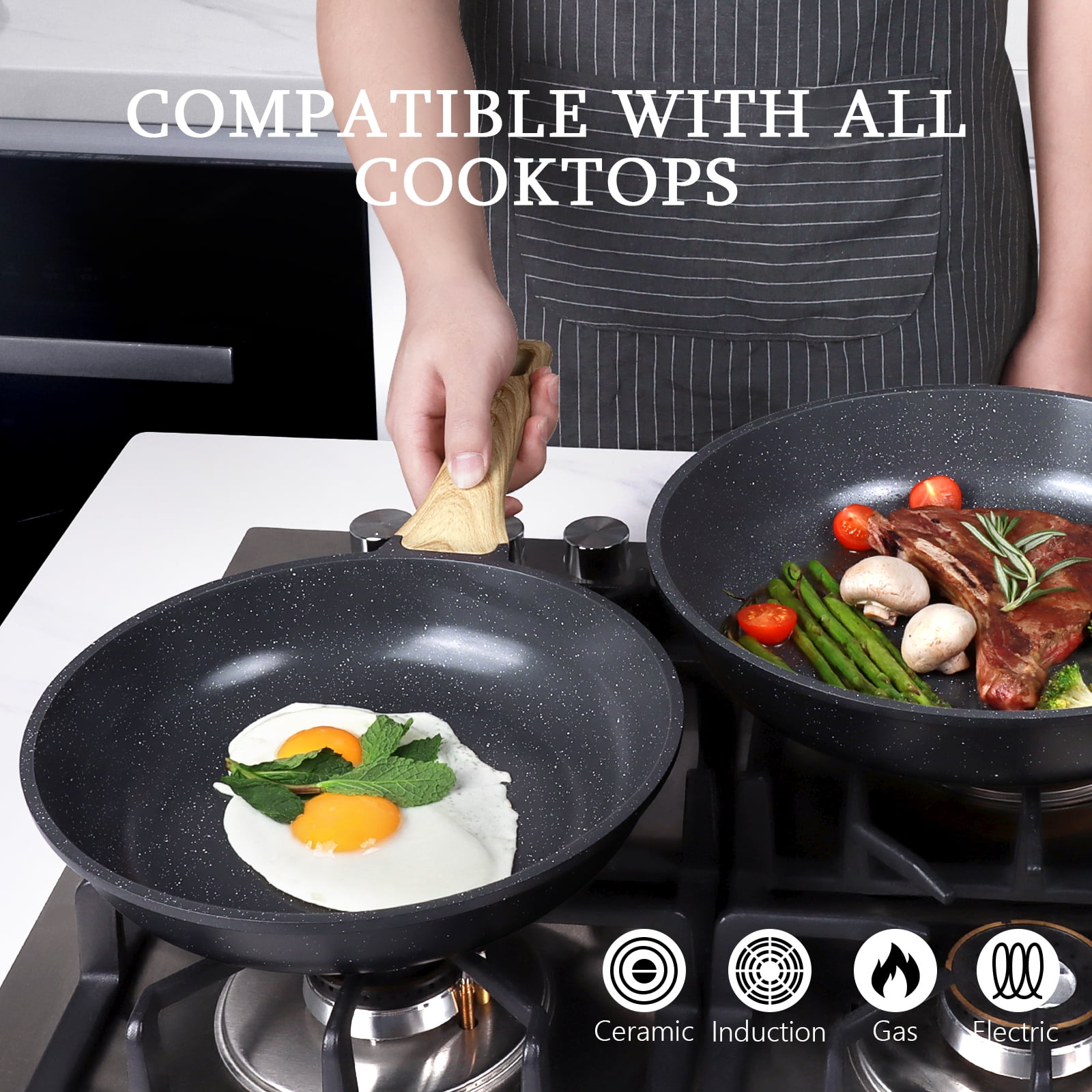 GIPP 3 Pcs Non Stick Frying Pan Set, 9.5”, 10”, 11” Ceramic Cookware with Induction Compatible,Dishwasher Safe,Kitchen Cooking Skillet Pans Set
