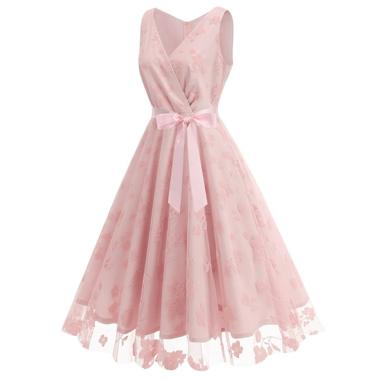 Jacenvly New Cocktail Dresses for Women European and Round Neck Lace  Sleeveless Cocktail Halloween Dress Evening Gown Women Formal Dresses Pink  L - Walmart.com