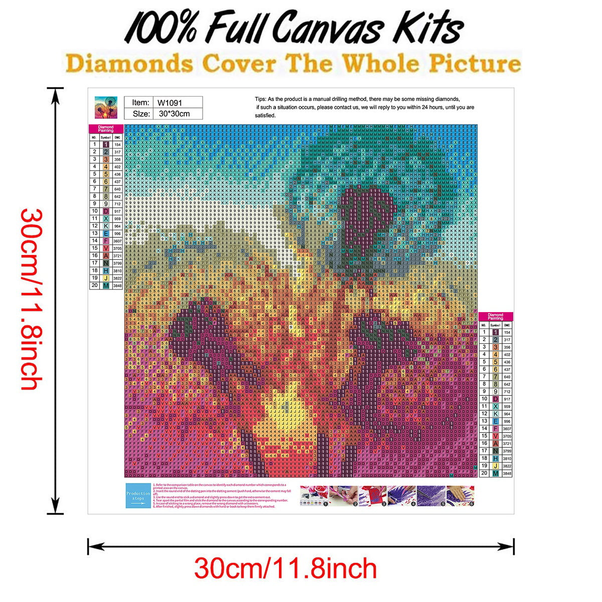 14 x 21.6 inches RECHAR 5D DIY Diamond Painting Kits for Adults Full Drill Crystal Rhinestone Embroidery Cross Stitch Arts Craft Canvas Wall Decor Dandelions Without Frame 