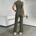 thumbnail image 6 of LEKWK Workout Sets for Women 2 Piece Short Sleeve Crewneck Crop Tops and Tummy Control Straight Leg Pants Summer Yoga Gym Athletic Running Casual Outfits, 6 of 6