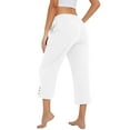 thumbnail image 6 of Capri Pants for Women Spring Summer Cotton Linen Straight Wide Leg Loose Drawstring Elastic Waist Cropped Trouser White 2XL, 6 of 7