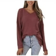 thumbnail image 3 of Scyoekwg Long Sleeve Tops for Women Trendy V-Neck Basic Dressy T-Shirt Blouse Solid Color Lightweight Fall Clothes Loose Blouses (Wine,L), 3 of 3