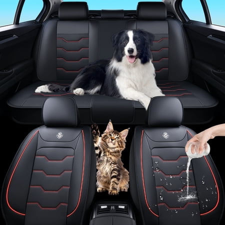 2014-2026 for Jeep Cherokee Seat Cover, Red Lines Car Seat Covers, Waterproof Leather Full Set of 5 Seats Non-slip Beautify Interior, Airbag-Compatible