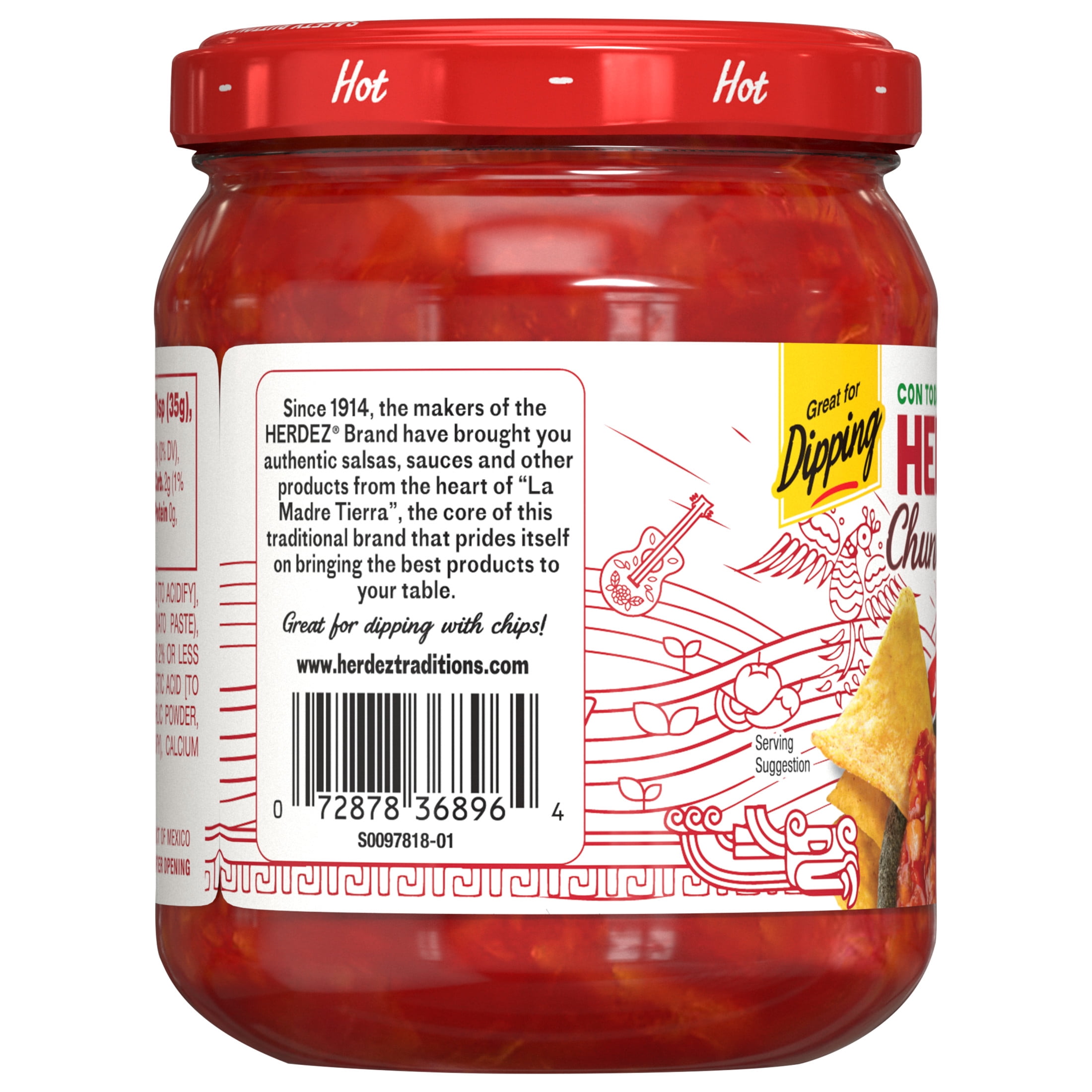 (3 pack) HERDEZ Chunky Salsa Hot, Tortilla Chip Dip, Shelf Stable, 15 oz  Glass Jar