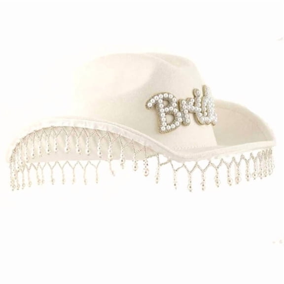 Fringed Cowboy Hat Artificial Pearl Bride Cowgirl Hat Bachelorettes Headwear
