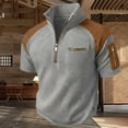 thumbnail image 2 of Men's Color Block Top 48%Polyester 38%Rayon 11%Cotton 3%Spandex Short Sleeve Zipper Stand Collar Casual Shirt Fashion Breathable Work Golf Travel | Zenithor,Gray S, 2 of 9