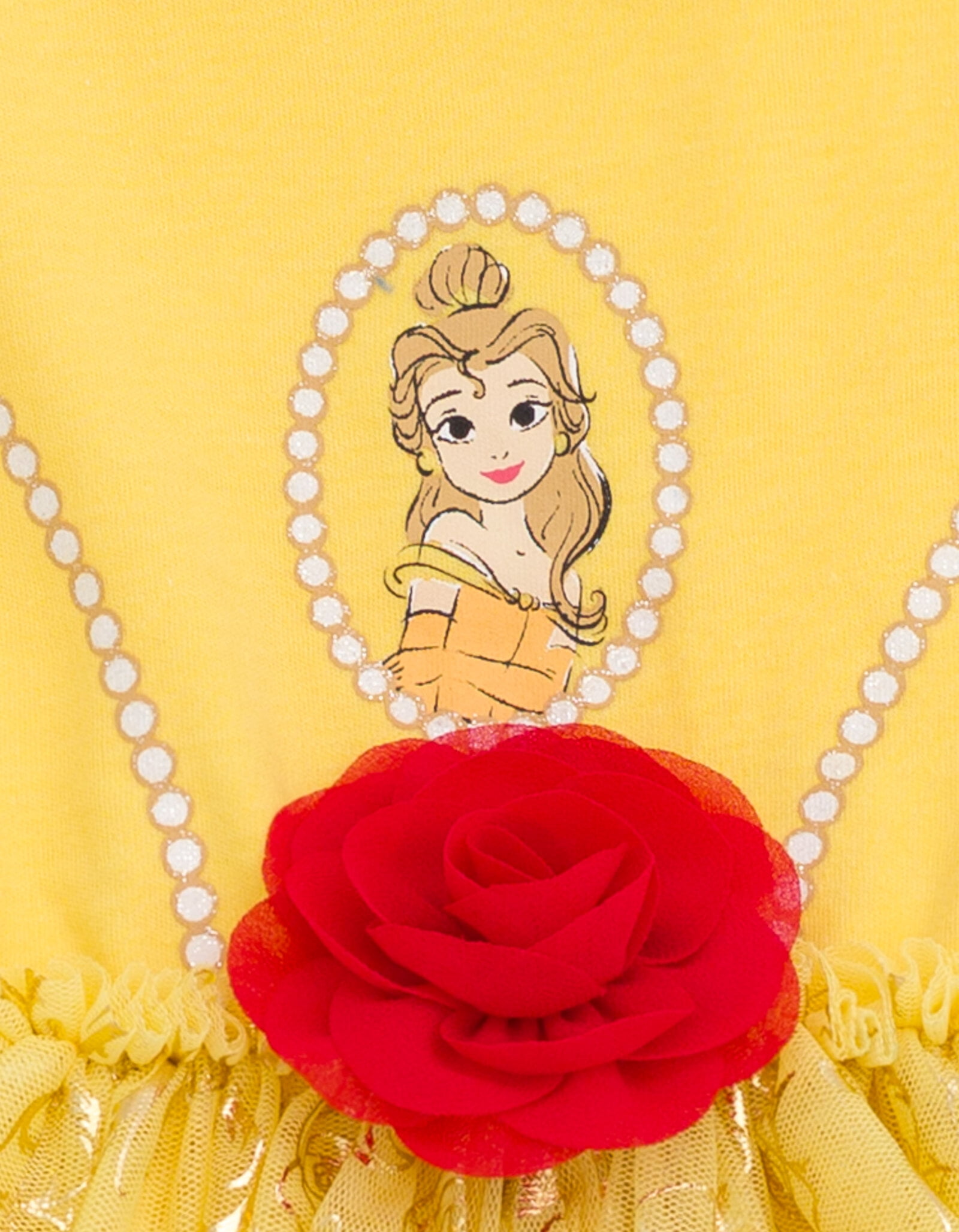 Disney Princess Belle Cosplay Bodysuit With Skirt Overlay & Headband Outfit Set Newborn to Infant