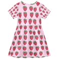 thumbnail image 2 of FORMRS Girls Short Sleeve Dress Summer Casual Round Neck A-line Beach Sundress, Sizes 2T-8T, Cartoon Strawberry, 2 of 8