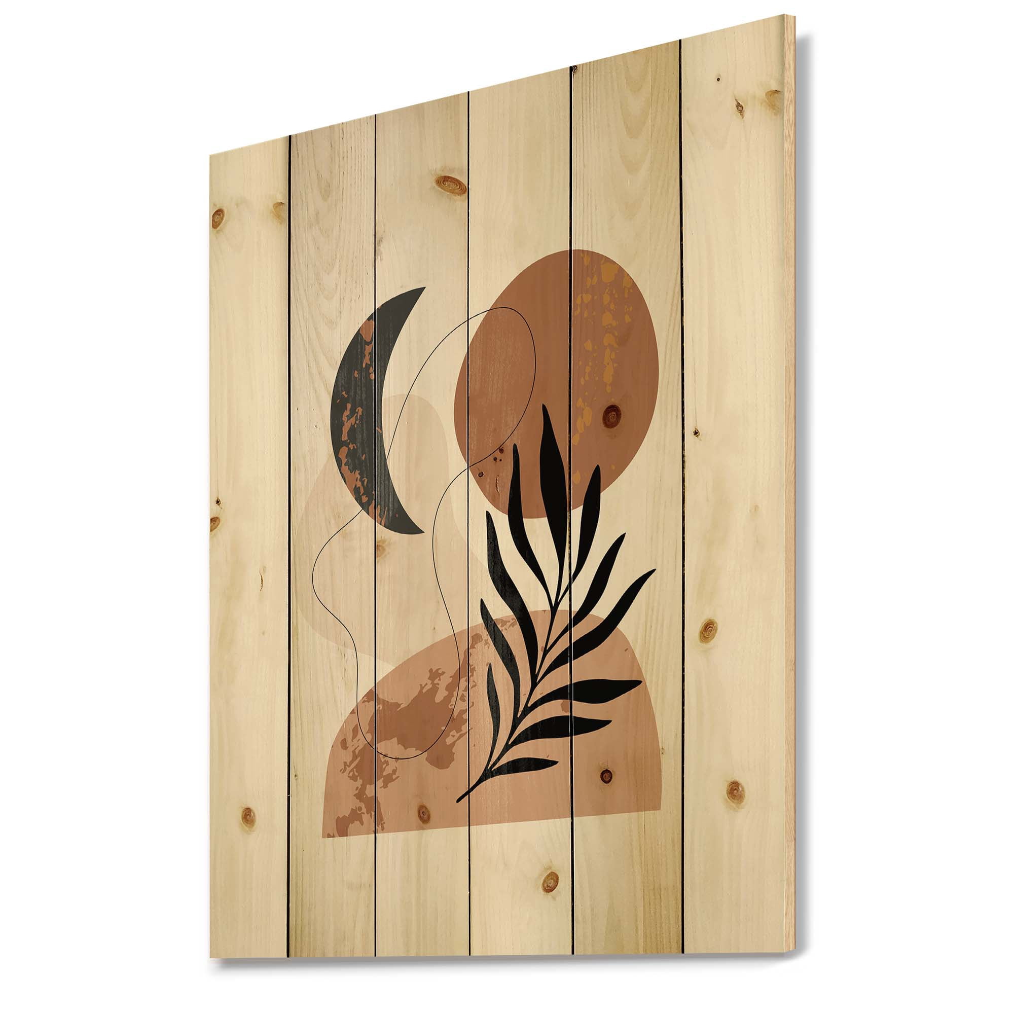Designart 'Sun and Moon Shapes In Retro Terracotta Tones I' Modern Print on Natural Pine Wood