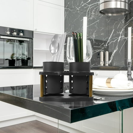 UPOUART 2Pcs Kitchen Utensil Holders for Countertop in Cylindrical Shape Black