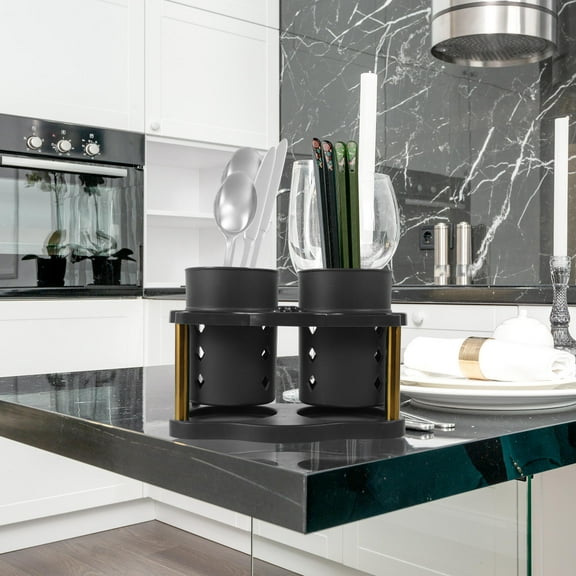 UPOUART 2Pcs Kitchen Utensil Holders for Countertop in Cylindrical Shape Black
