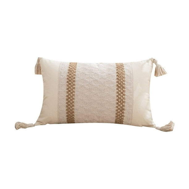 Funda de almohada con borlas, funda de almohada decorativa suave de 30x50cm para dormitorio, sala de estar, sofá, cojín, oficina, funda de almohada lumbar, diseño de borlas bordadas blancas,