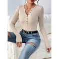 thumbnail image 5 of Women'S Long Sleeve Henley Tops Ribbed Knit Slim Fitted Trendy T Shirt Basic Tees Layer Fashion Outfits Color XS, 5 of 8