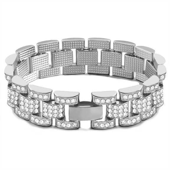 FEEL STYLE Male Watch Chain Bracelet for Men Teen Cubic Zircon Hip Hop Jewelry 15MM 8.7"