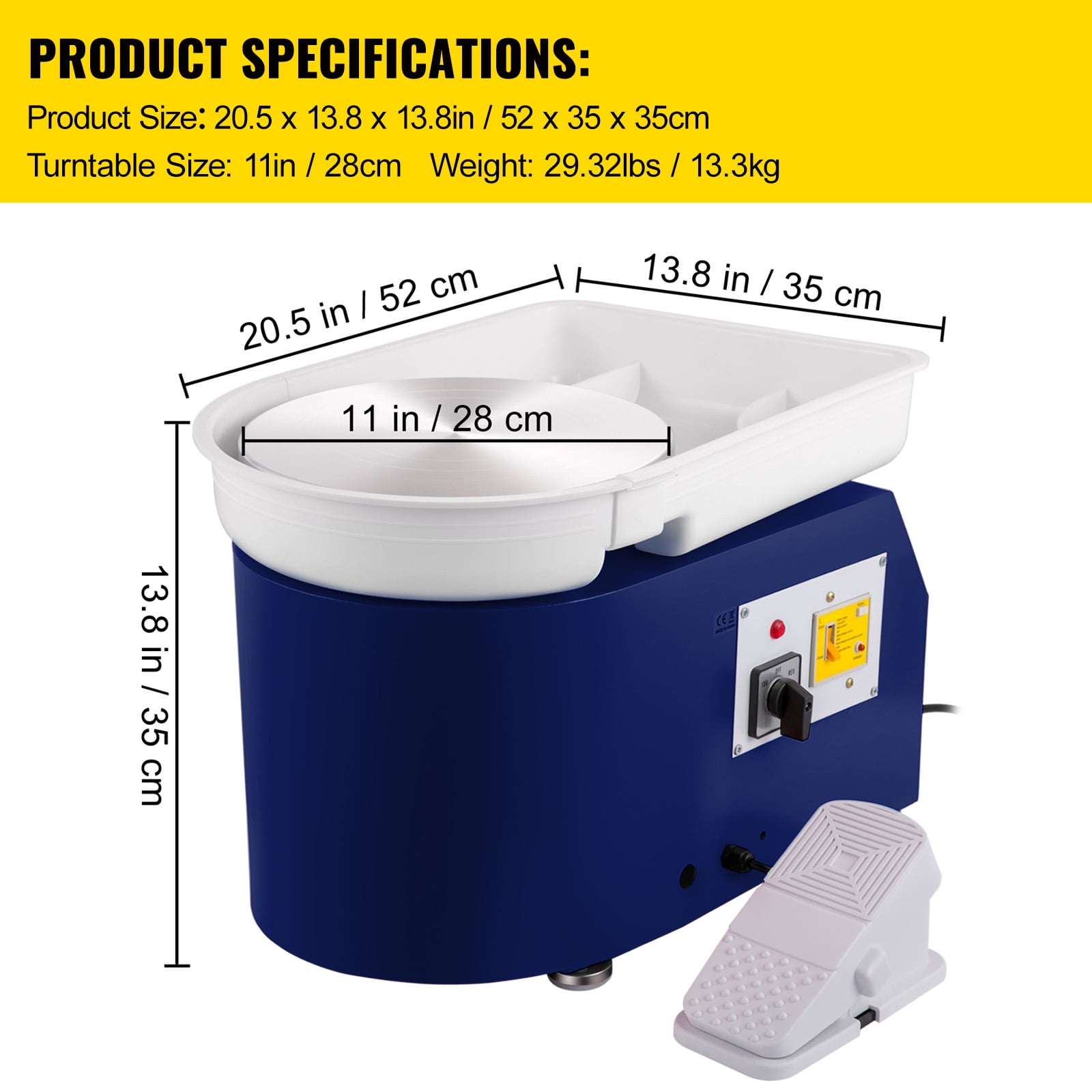 KFFKFF 11in 0-300 rpm Ceramic Wheel,Pottery Wheel 350w Adjustable Speed Forming Machine with Sculpting Tools and Apron, Detachable Basin Foot Pedal Control for Art Craft Work and Home DIY Blue