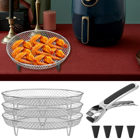3 Pcs Air Fryer Accessories Stainless Steel Air Fryer Rack 3 Layer Stackable Round Air Fryer Basket Versatile Dehydrator Rack Fits 4.2-5.8 QT Air Fryer