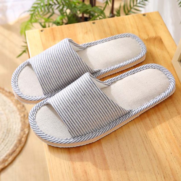 Pantuflas de lino de verano con estampado pastoral para el hogar, antideslizantes, para parejas, de lino, para hombres y mujeres, para viajes, de algodón y lino