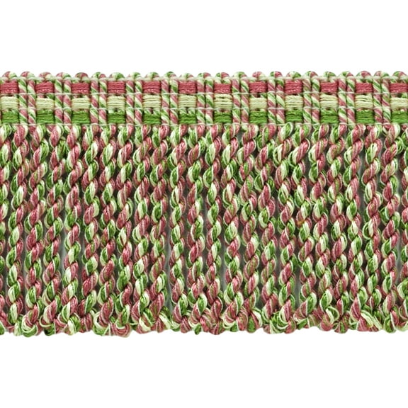 3" (7.5cm) Veranda Collection Fancy Knitted Bullion Fringe Trim # BFV3,, Tulip Pink #VNT6 (Light Pink, Yellow Green, Light Green) Sold By The Yard (36"/3 ft/0.9m)