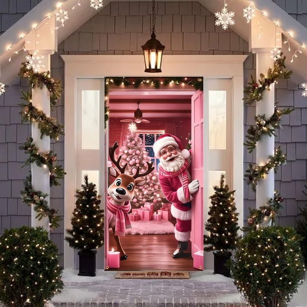 Adornos navideños, adornos navideños, regalos navideños, cubierta de puerta navideña, cortina de puerta de reno de Papá Noel, decoración festiva para fiestas, decoración de cubierta de puerta colgante