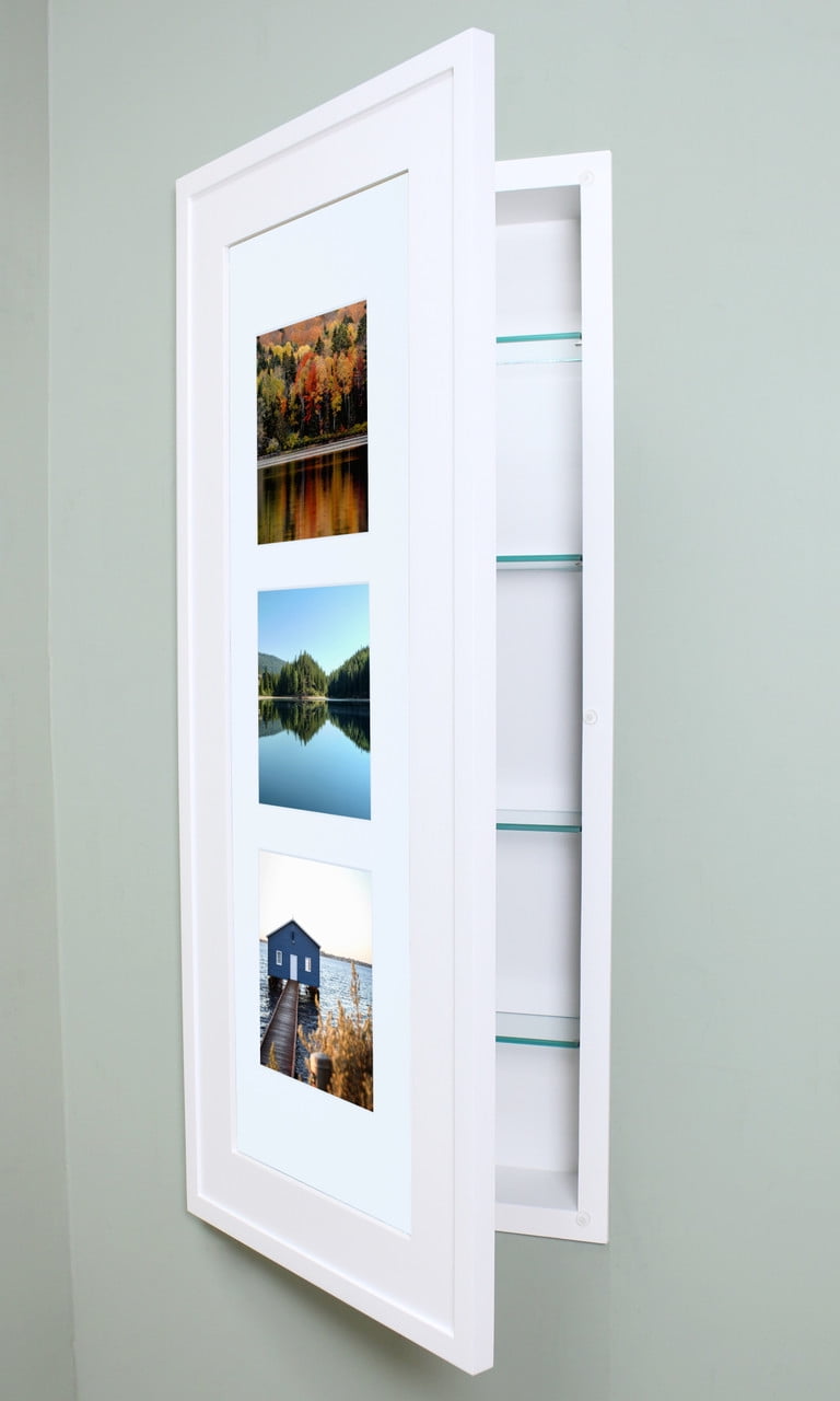 Contemporary White Recessed Medicine Cabinet with Picture Frame Door