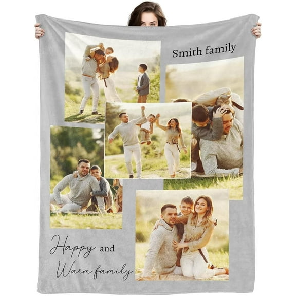 AISENIN Custom Blanket with Picture Name Tailored Comfortable Flannel Throw Blanket Personalized Photo Blankets for Mothers Day Fathers Day Adult Kid Birthday