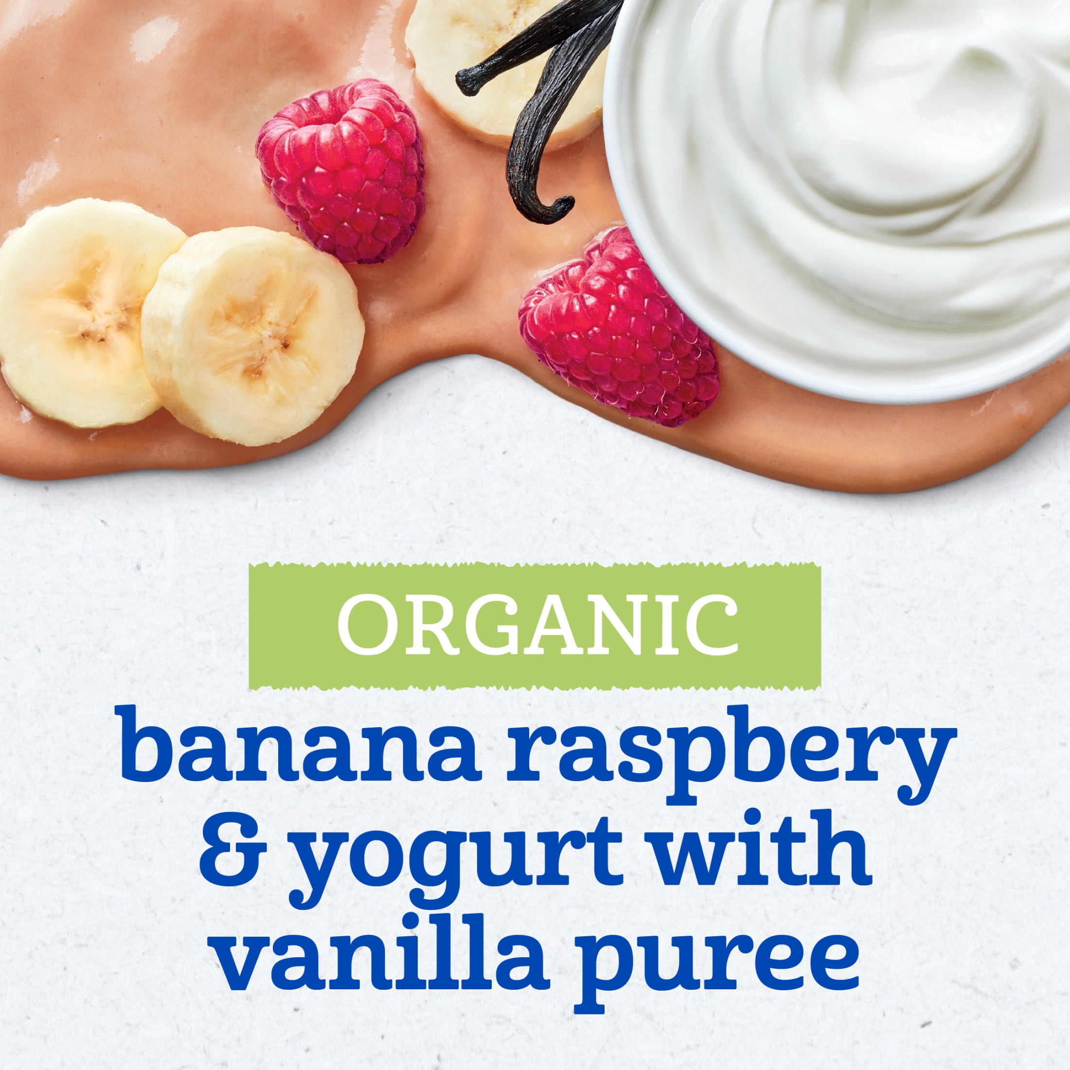 (12 pack) Gerber Organic for Toddler, Yogurt Toddler Food, Banana Raspberry Vanilla, 3.5 oz Pouch
