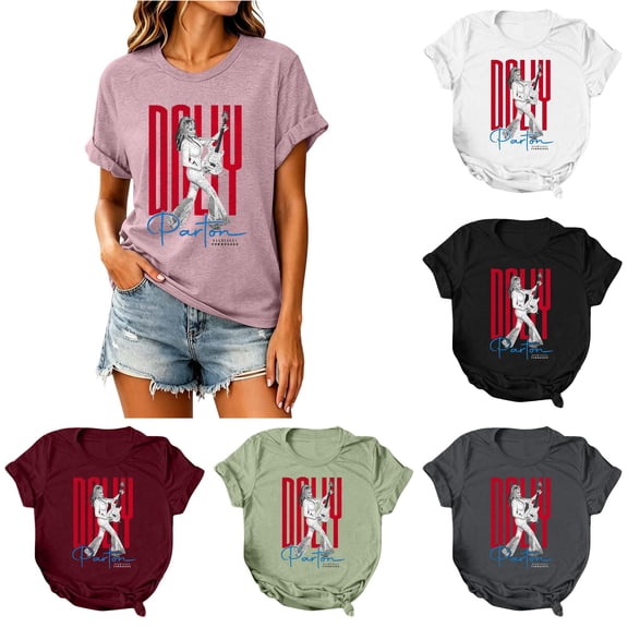 Women's Vintage Dolly Shirt Parton Memorial T-Shirt Country Music Legend Tee, Classic Graphic Tees Casual T Shirts Short Sleeve Tops,XL